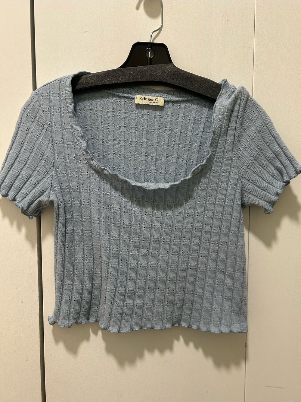 Ginger G Baby Blue Ribbed Scoop Crop Top